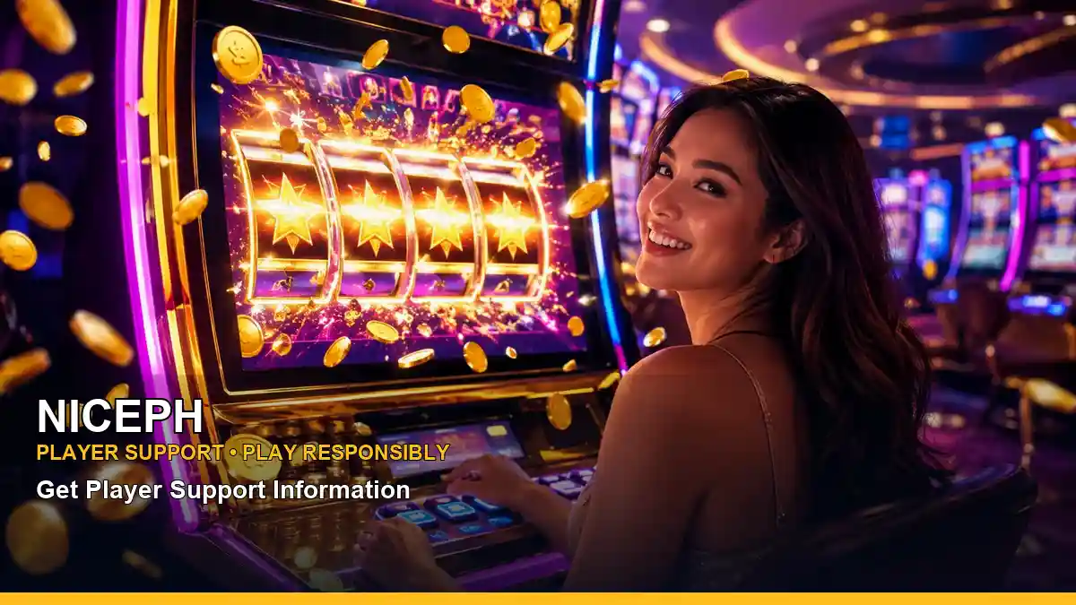 NICEPH jackpot slot games featuring an adult Filipina casino host with a celebratory composition